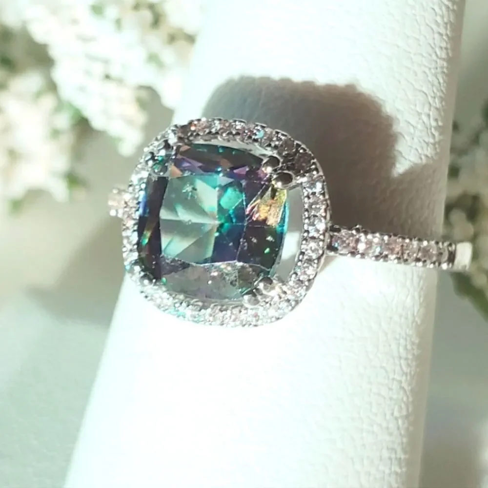 Mystic Topaz Cocktail Ring 14K White Gold surrounded by 38 Clear White Topaz